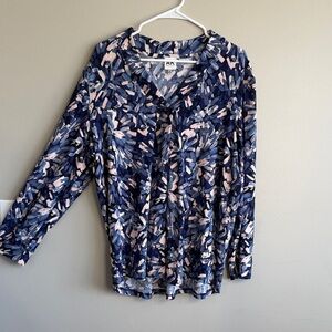 Anne Klein Blue and Pink Patterned Long Sleeve Top